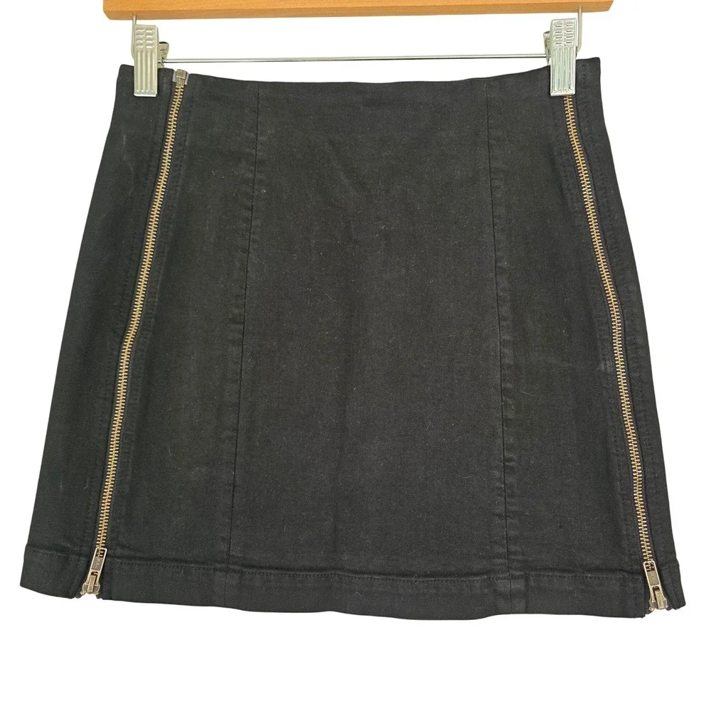 Carmar LA Denim Mini Skirt Womens 27 Double Zippers Stretch Edgy Moto Punk Black